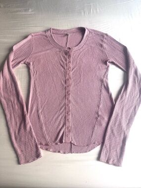 Free People Dusty Rose Ribbed Henley  Long Sleeve Top - Size L